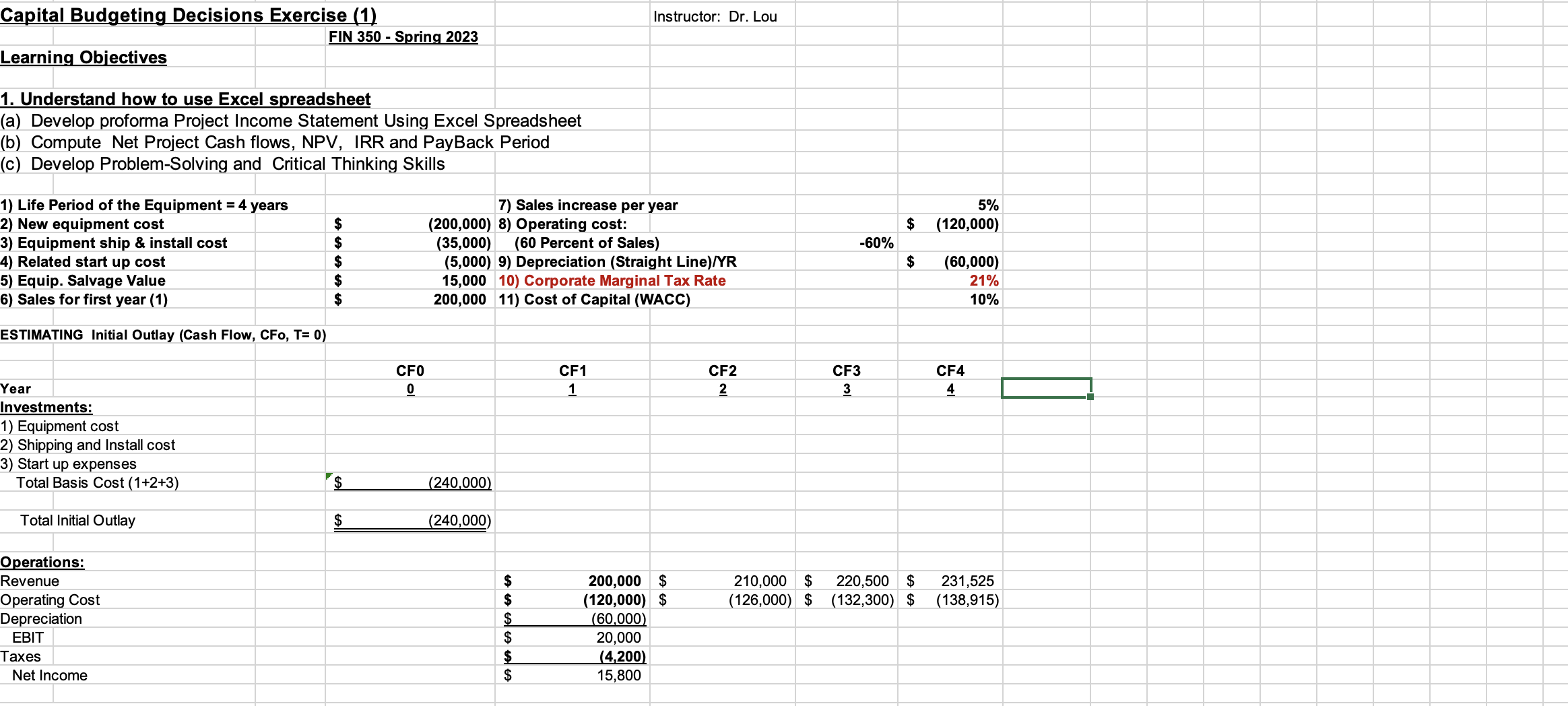 Solved Capital Budgeting Decisions Exercise (1) Instructor: | Chegg.com