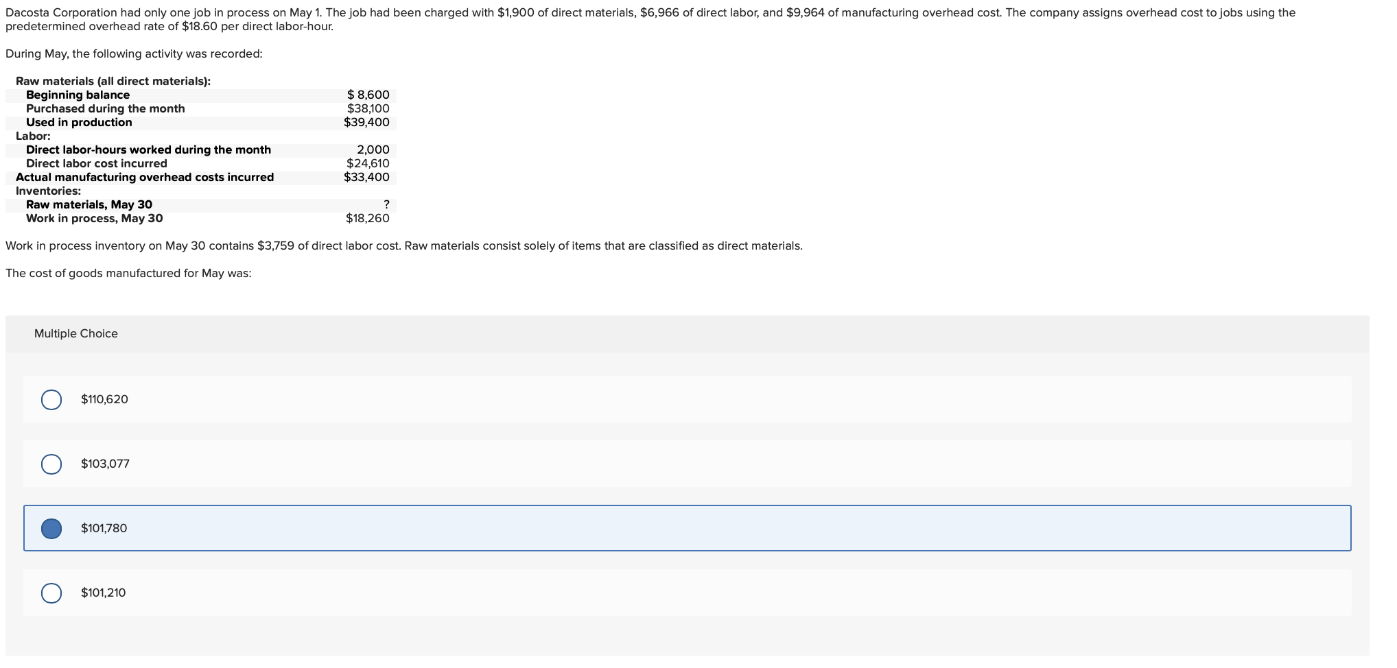 Solved Work in process inventory on May 30 contains $3,759 | Chegg.com