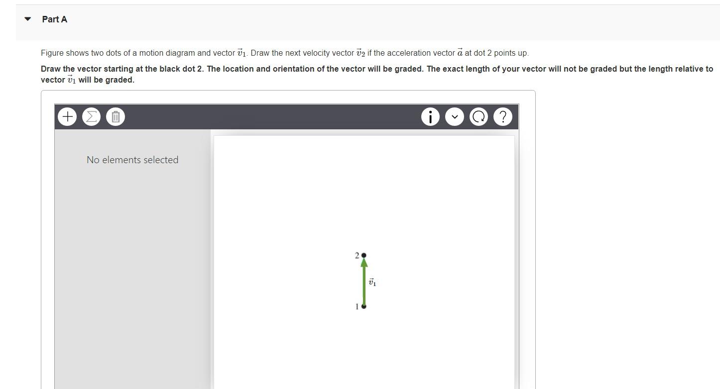 Figure shows two dots of a motion diagram and vector \( \vec{v}_{1} \). Draw the next velocity vector \( \vec{v}_{2} \) if th