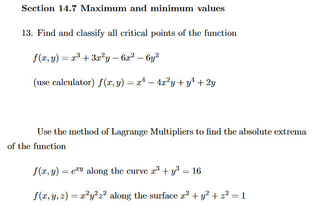 Solved Section 14.7 Maximum And Minimum Values 13. Find And | Chegg.com