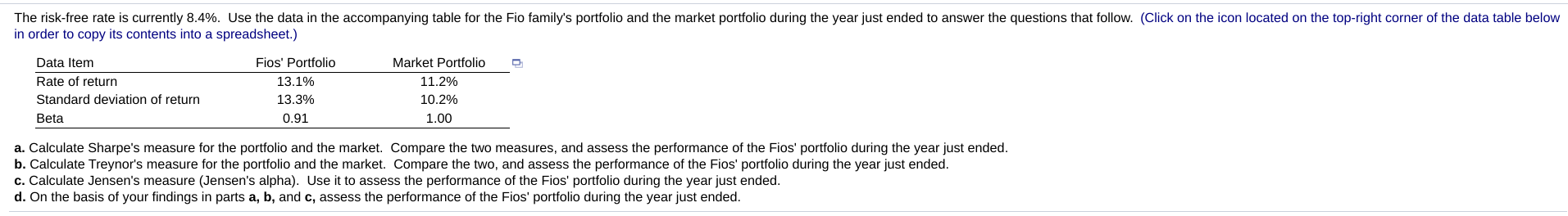 Solved The risk-free rate is currently 8.4%. Use the data in | Chegg.com