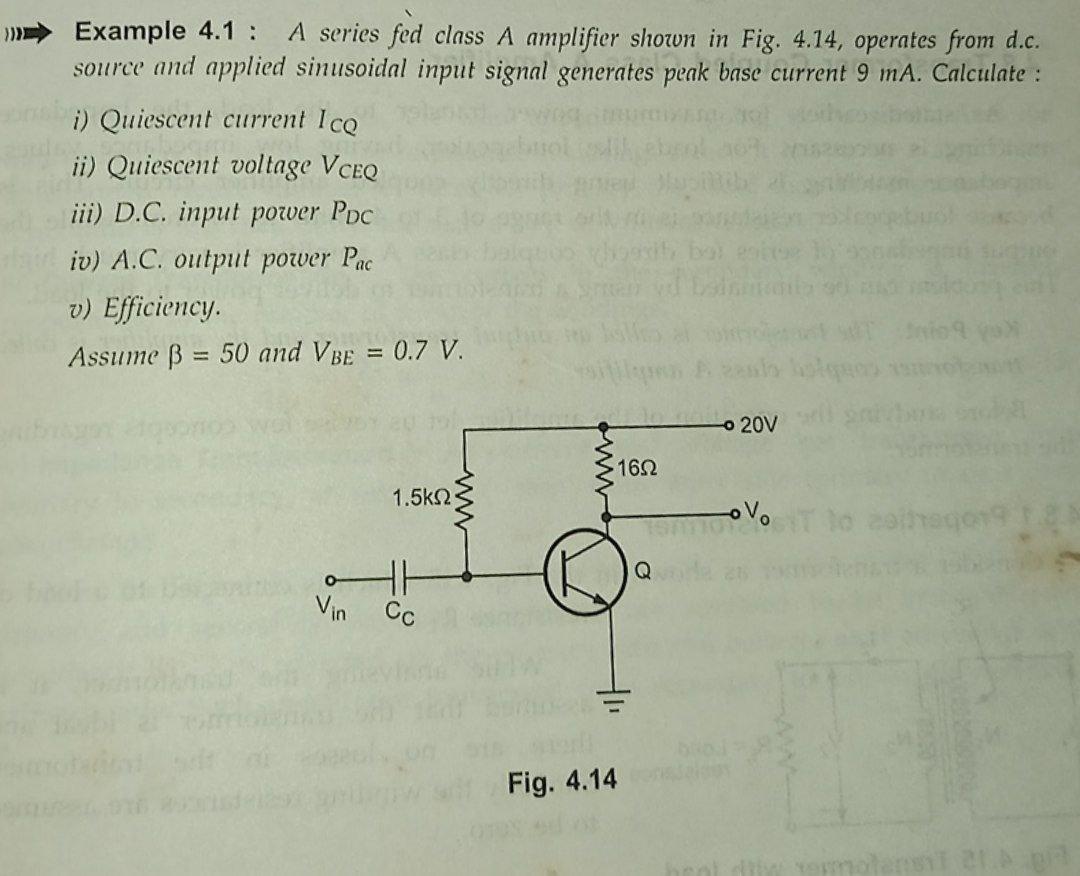 Solved Example 4.1 : A series fed class A amplifier shown in | Chegg.com