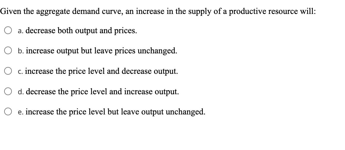 Solved Given the aggregate demand curve, an increase in the | Chegg.com