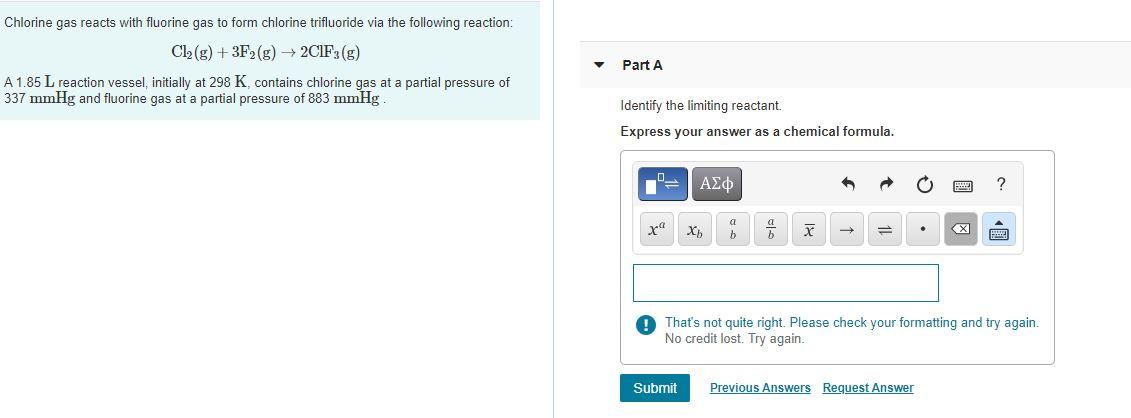 solved-chlorine-gas-reacts-with-fluorine-gas-to-form-chegg