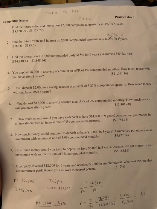 Solved Practice sheet Compound Interest Find the future | Chegg.com