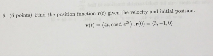 Solved Find the position function r(t) given the velocity | Chegg.com