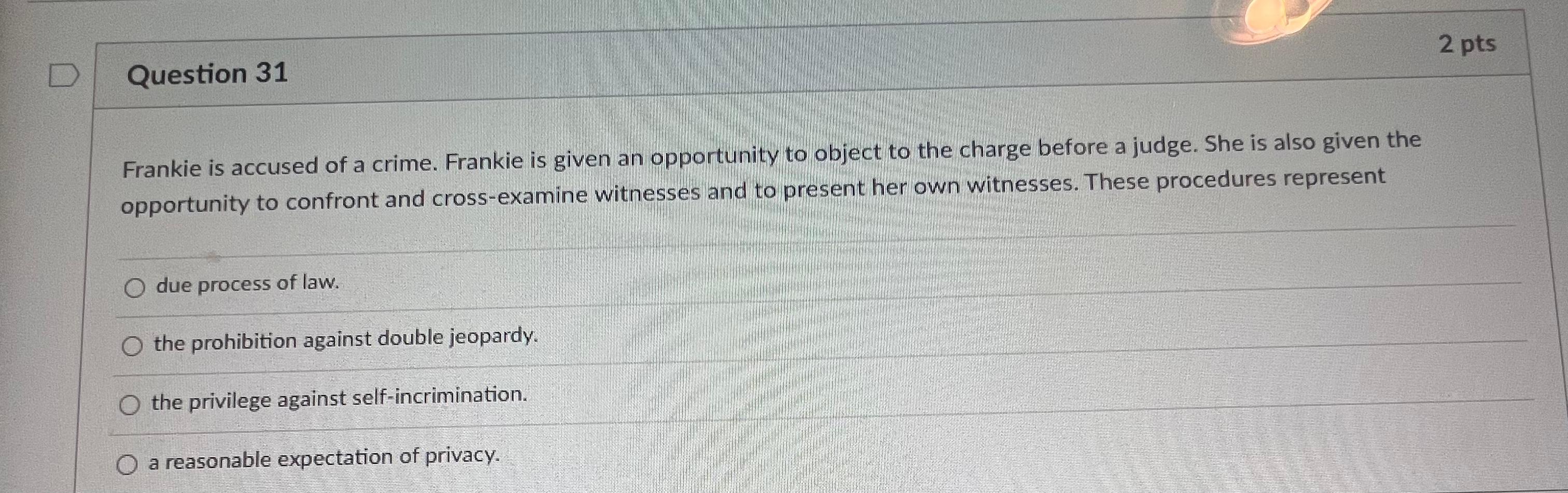 Solved Frankie is accused of a crime. Frankie is given an | Chegg.com