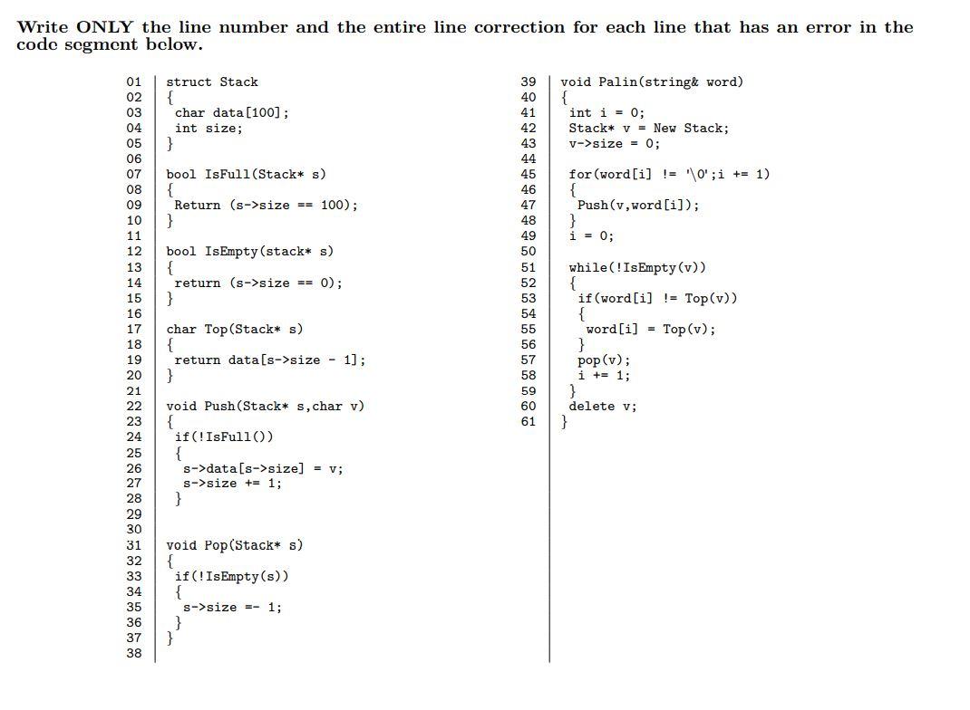 Solved Write ONLY the line number and the entire line | Chegg.com