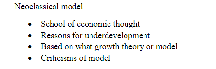 Solved Neoclassical model School of economic thought Reasons | Chegg.com