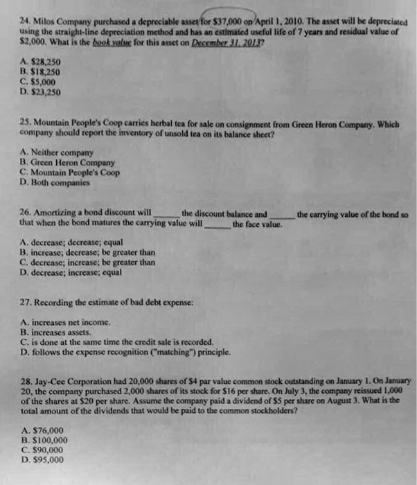 Solved 24. Milos Company purchased a depreciable asser for