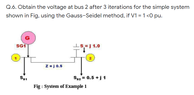Solved Q.6. Obtain the voltage at bus 2 after 3 iterations | Chegg.com