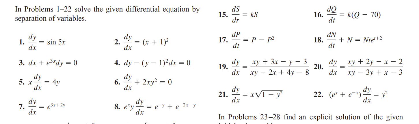 Solved In Problems 1-22 solve the given differential | Chegg.com