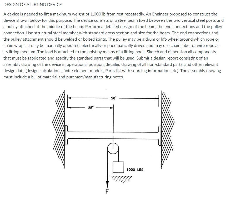Solved DESIGN OF A LIFTING DEVICE A device is needed to lift | Chegg.com