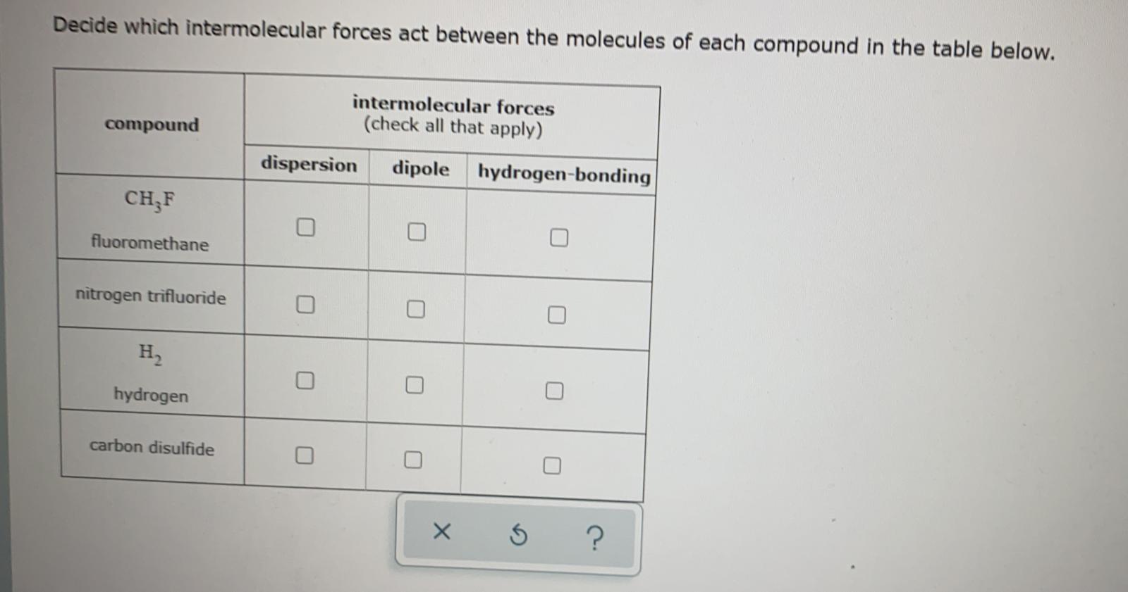 Solved Decide which intermolecular forces act between the | Chegg.com