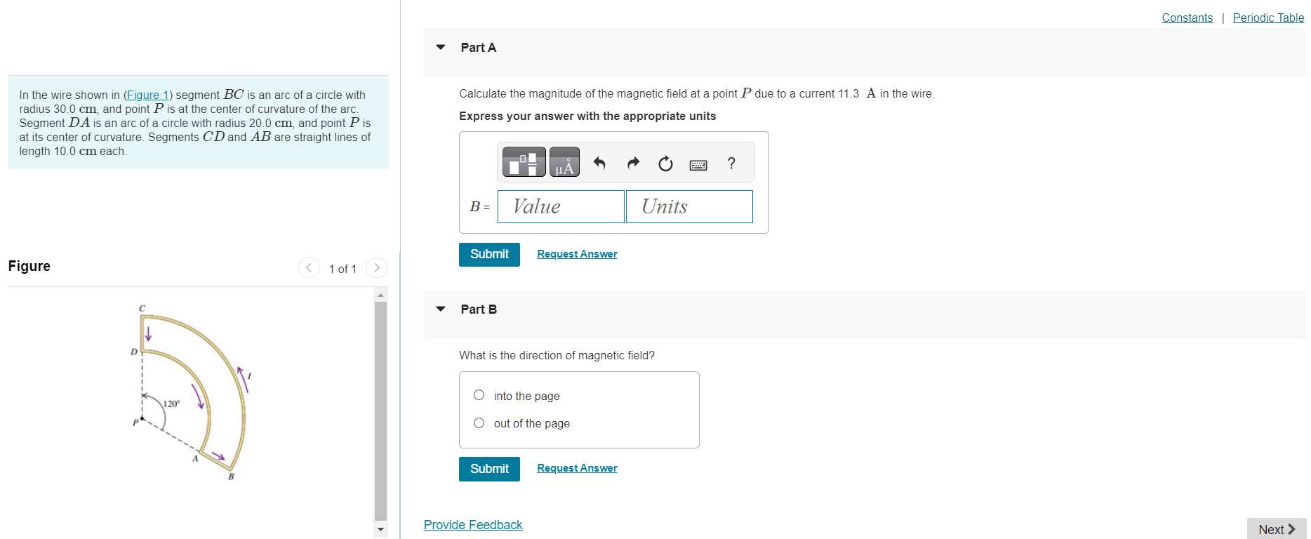 Solved In the wire shown in (Figure 1) segment BC is an arc | Chegg.com