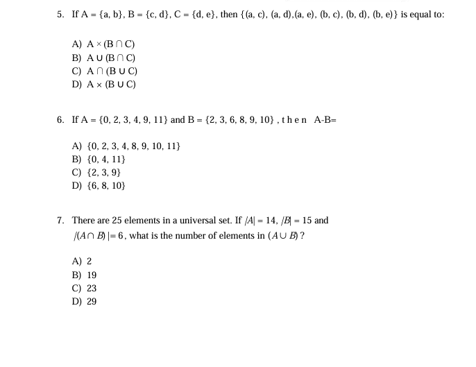 Solved If A={a,b},B={c,d},C={d,e}, ﻿then | Chegg.com