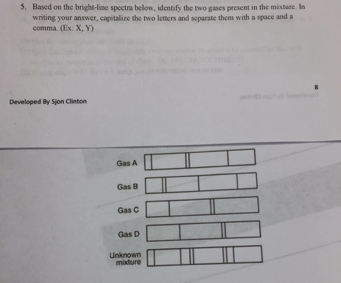 Solved 5. Based on the bright-line spectra below, identify | Chegg.com