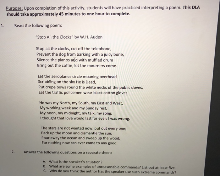 Stop The Clocks Poem Meaning