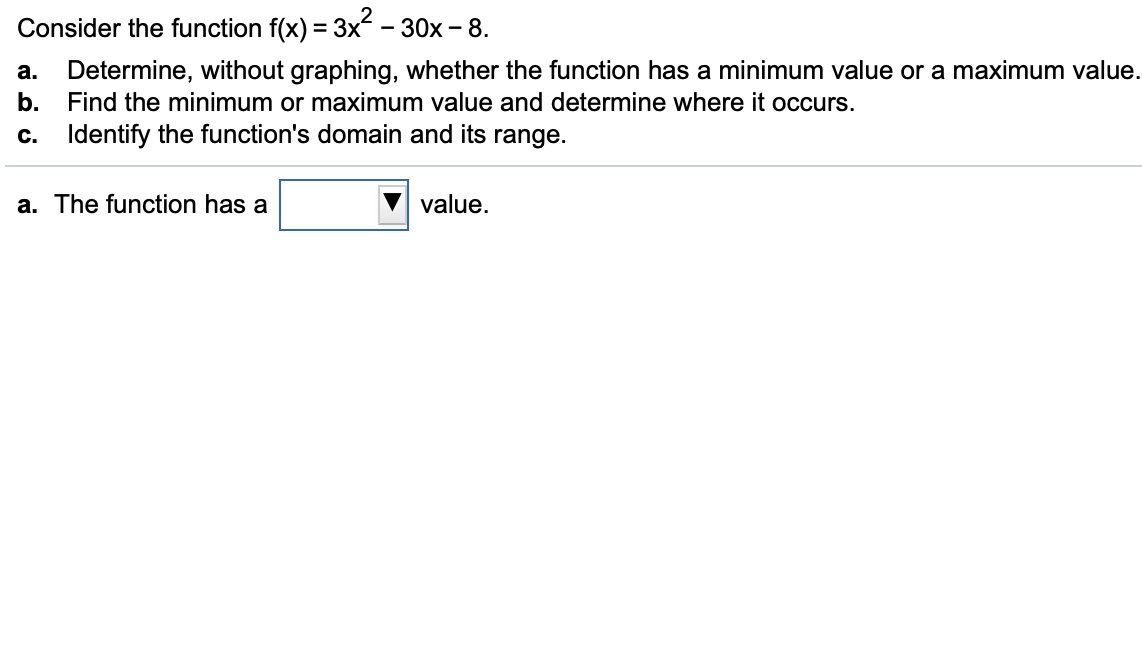 Solved a. Consider the function f(x) = -3x - 30x - 8. | Chegg.com