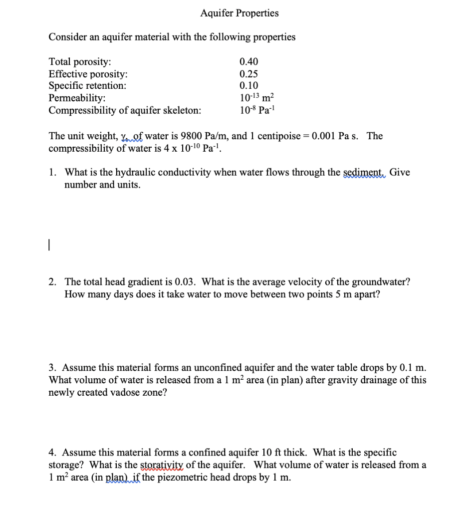 Solved Aquifer Properties Consider an aquifer material with | Chegg.com