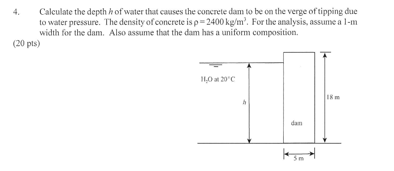 Solved 4. Calculate the depth h of water that causes the | Chegg.com