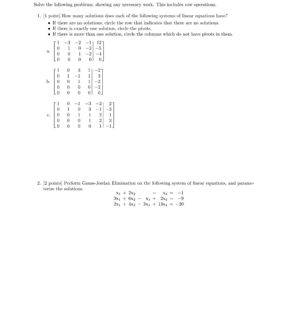 Solved Solve the following problems, showing any necessary | Chegg.com