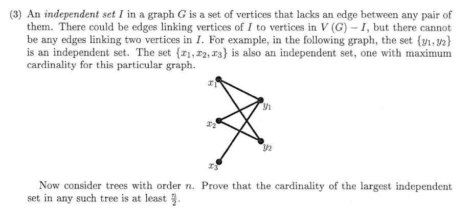 Solved (3) An independent set I in a graph G is a set of | Chegg.com