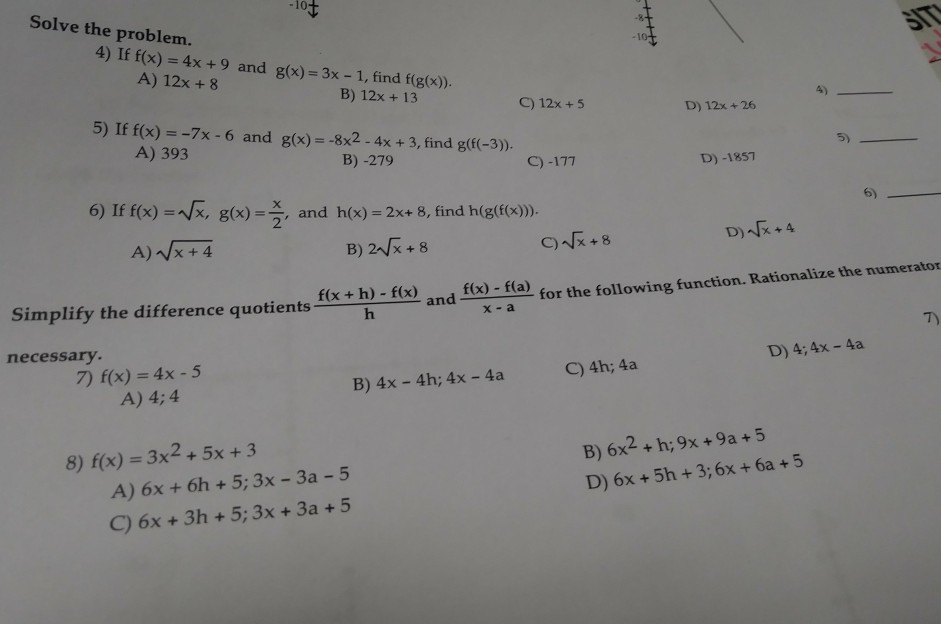 Solved Solve The Problem 8 4 If F X 4x 9 And G X 3x