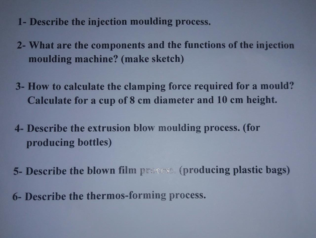 Solved 1 Describe the injection moulding process. 2 What