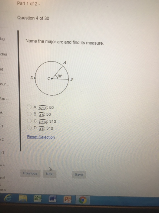 Solved Name The Major Arc And Find Its Measure. BDA: 50 | Chegg.com