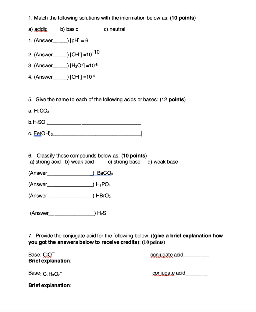 Solved CHEMISTRY 1. Match the following solutions with the | Chegg.com