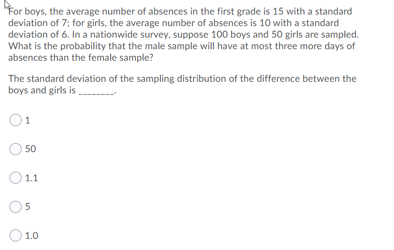 Solved For boys, the average number of absences in the first | Chegg.com