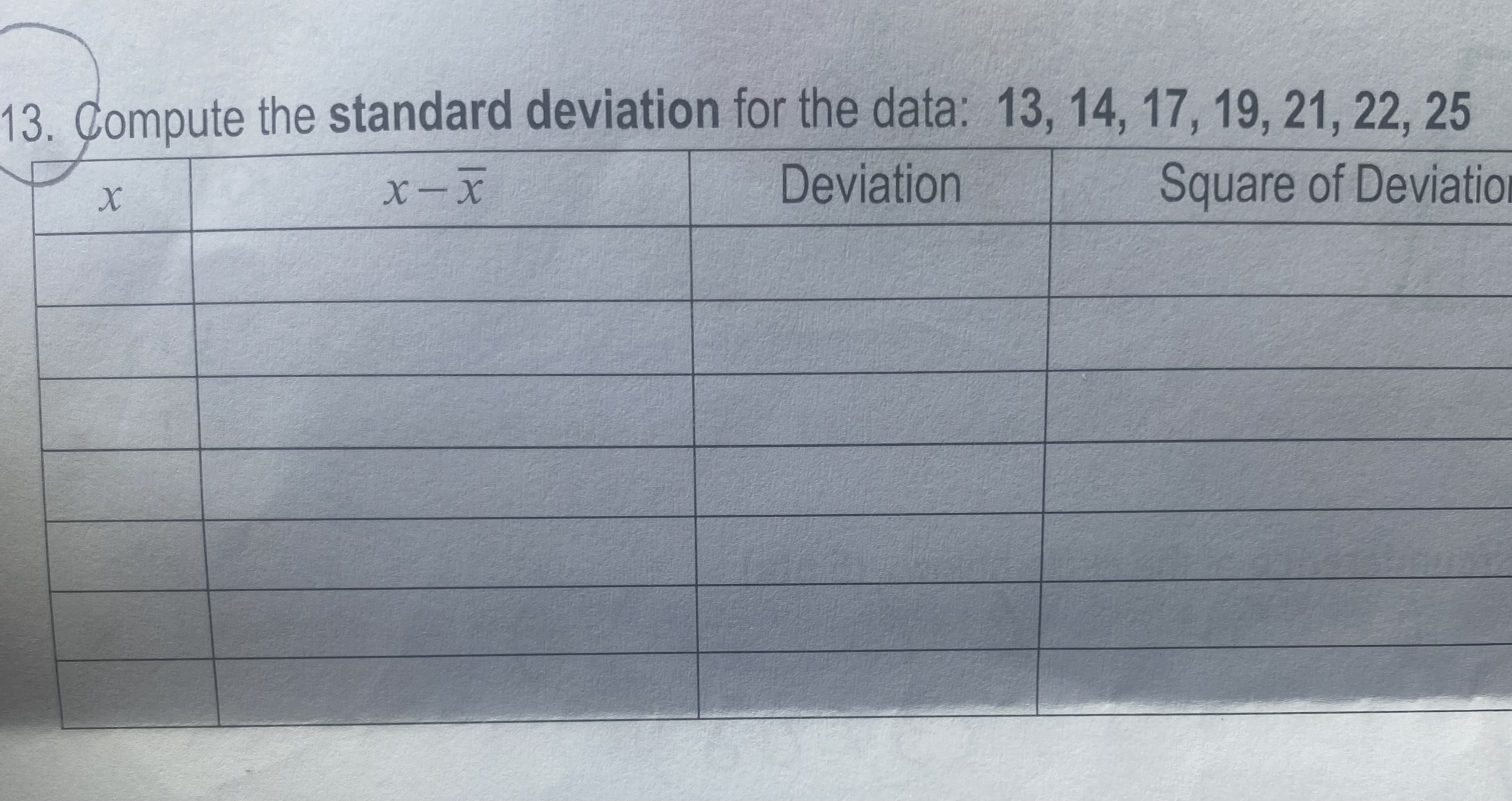 Solved 3. Compute the standard deviation for the data: | Chegg.com
