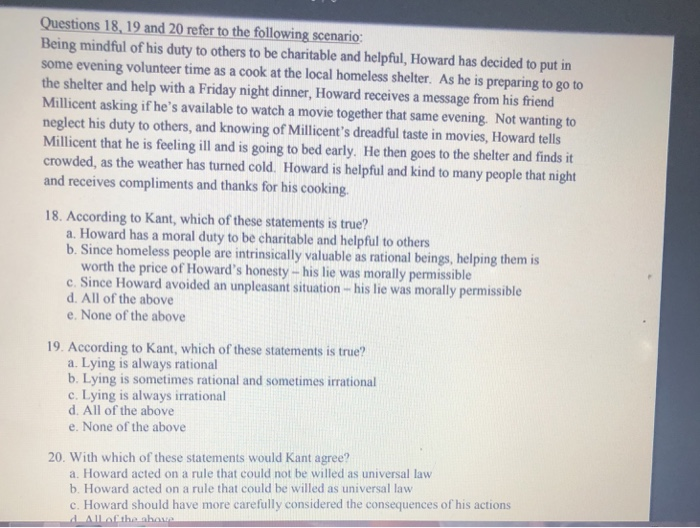 Solved Questions 18, 19 and 20 refer to the following | Chegg.com