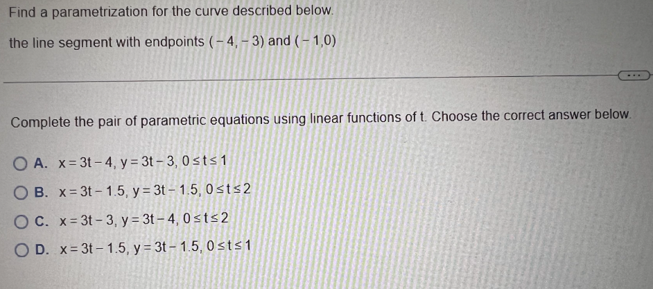 Solved Find A Parametrization For The Curve Described Below. | Chegg.com