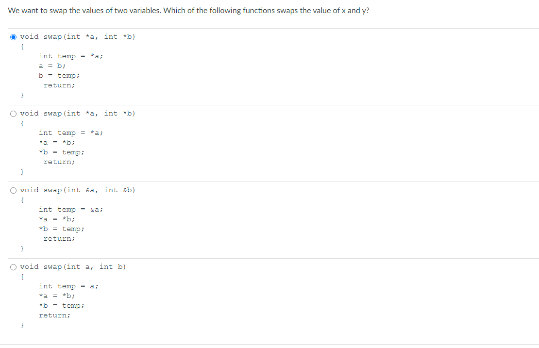 Solved We Want To Swap The Values Of Two Variables. Which Of | Chegg.com