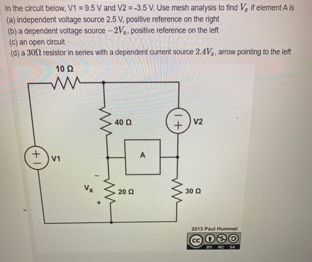 Solved In the circuit below, V1 = 9.5 V and V2 = -3.5 V. Use | Chegg.com