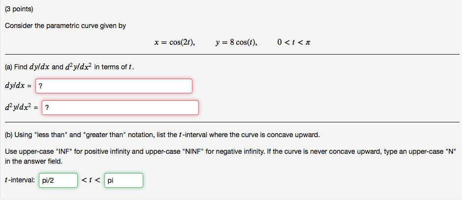 Solved (3 points) Consider the parametric curve given by | Chegg.com