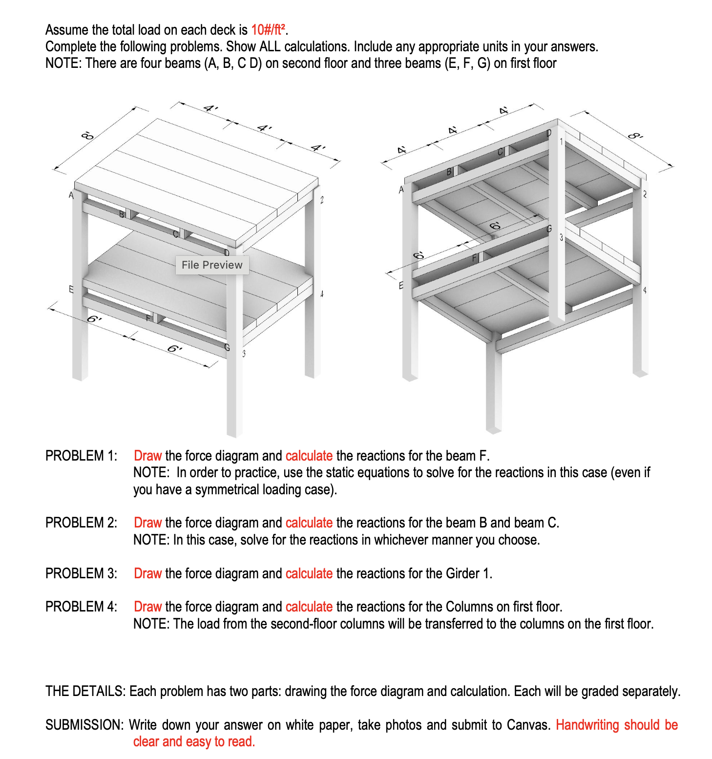 Assume the total load on each deck is 10#ft2.Complete | Chegg.com