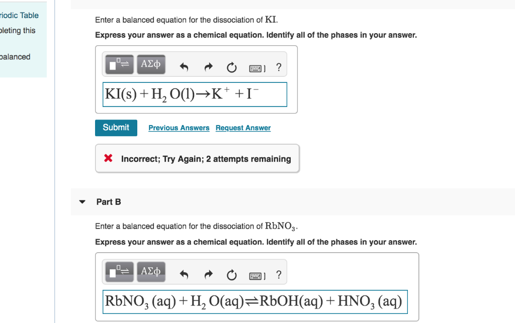 Enter A Balanced Equation For The Dissociation Of Ki