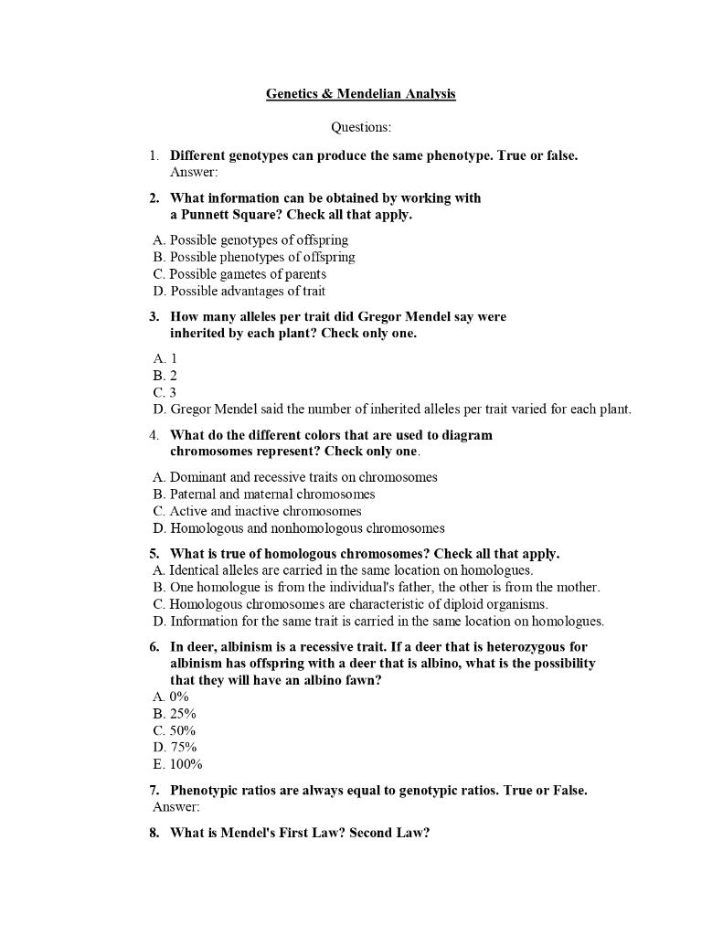 mendelian genetics essay questions