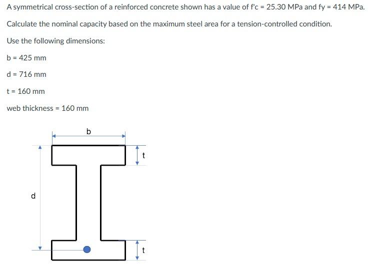 Solved A symmetrical crosssection of a reinforced concrete