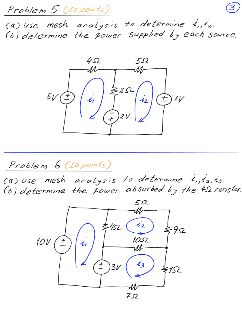 Solved Problem 5 (20 points) 3 ca) use mesh analysis to | Chegg.com
