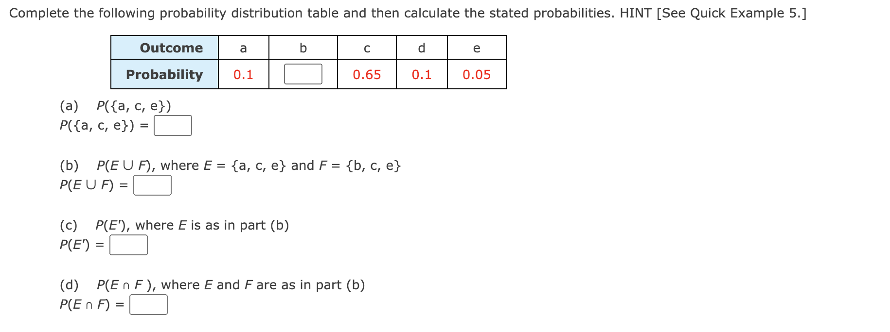 Solved Complete The Following Probability Distribution Table | Chegg.com