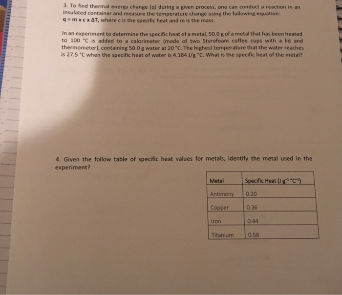 Solved 3. To find thermal energy change (qa) during a given | Chegg.com