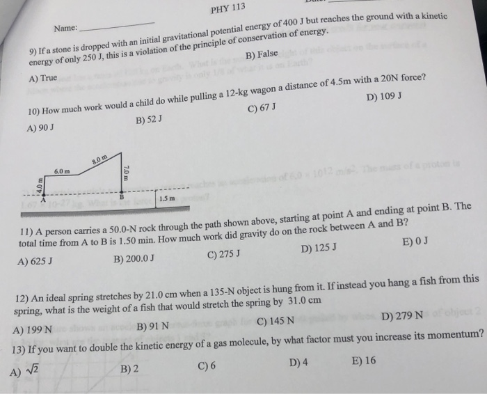 Solved PHY 113 Name: 9) If a stone is dropped with an | Chegg.com