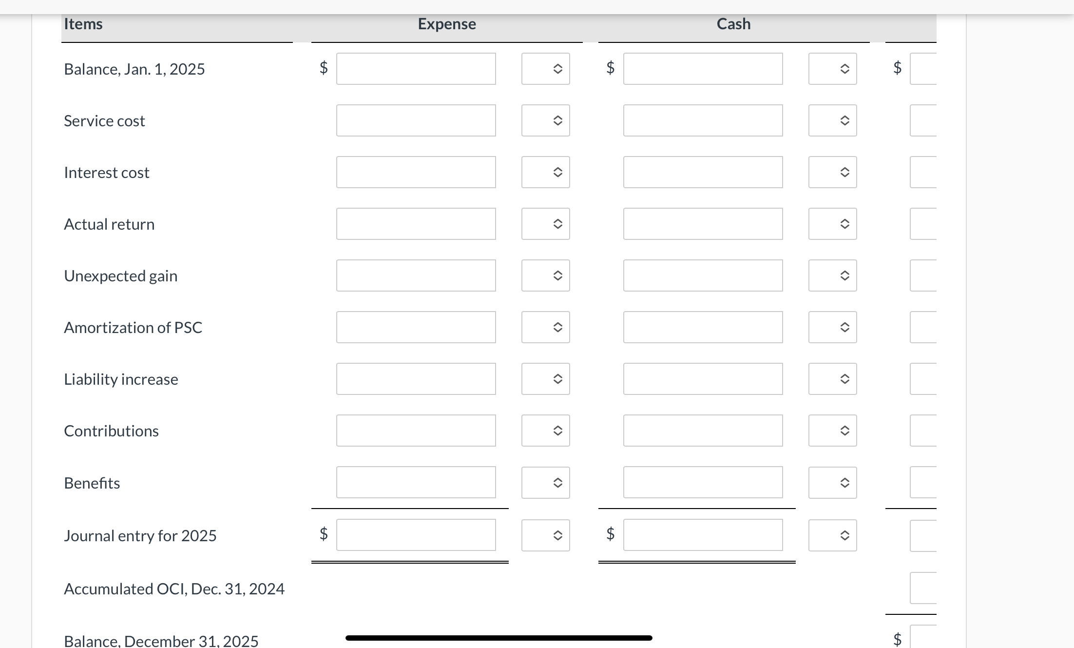 Solved $ $ $ V^ ลUsing The Data Above, Compute Pension | Chegg.com