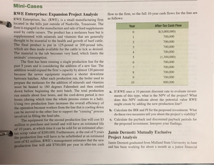 Solved MiniCases RWE Enterprises Expansion Project