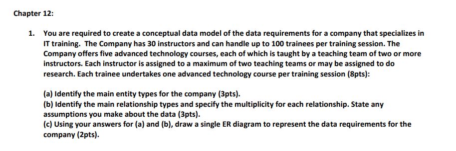 Solved 1. You are required to create a conceptual data model | Chegg.com