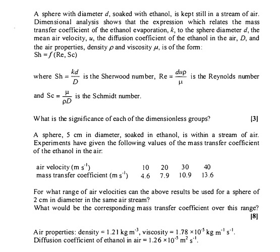 Solved A sphere with diameter d, soaked with ethanol, is | Chegg.com